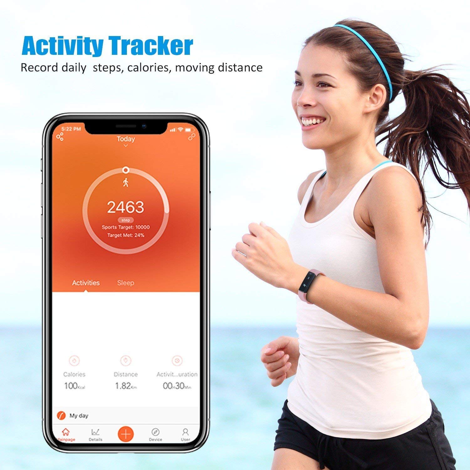SmartFit Slim Activity Tracker Smart Watch – Sleep Monitor, Pedometer, iOS & Android