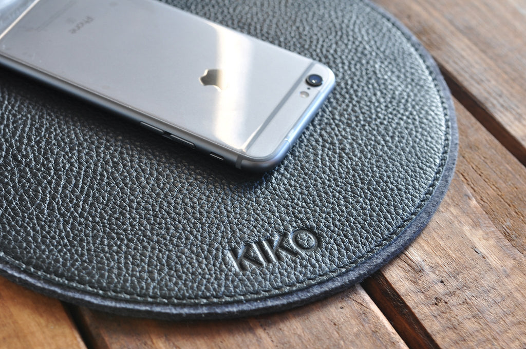 Leather & Wool Felt Circular Mouse Pad – 8.5" Tech Desk Pad