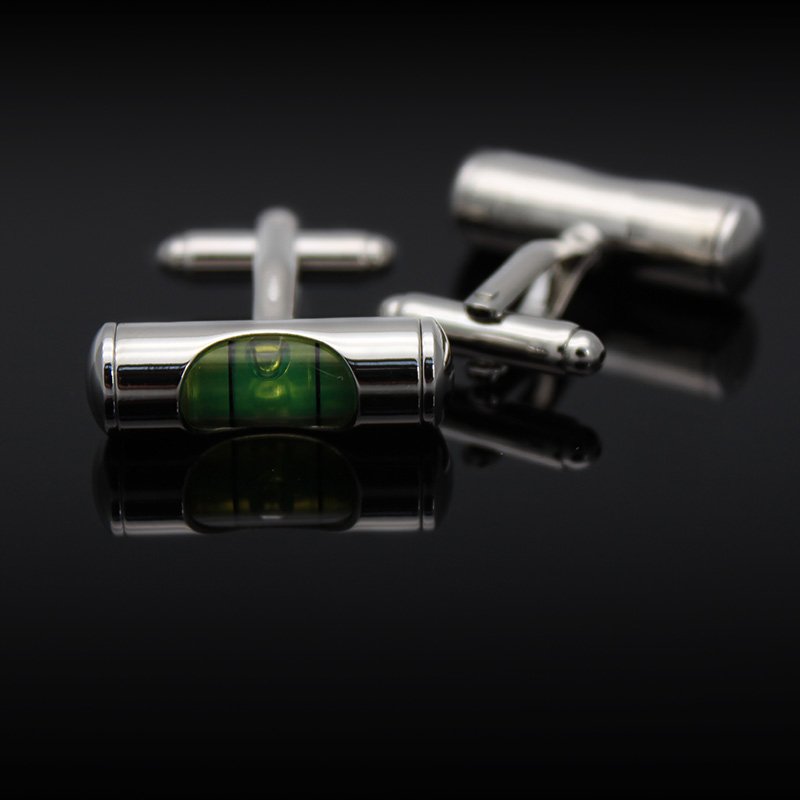 Bubble Level Cufflinks – Stainless Steel Rhodium Plated, Gift Box Included