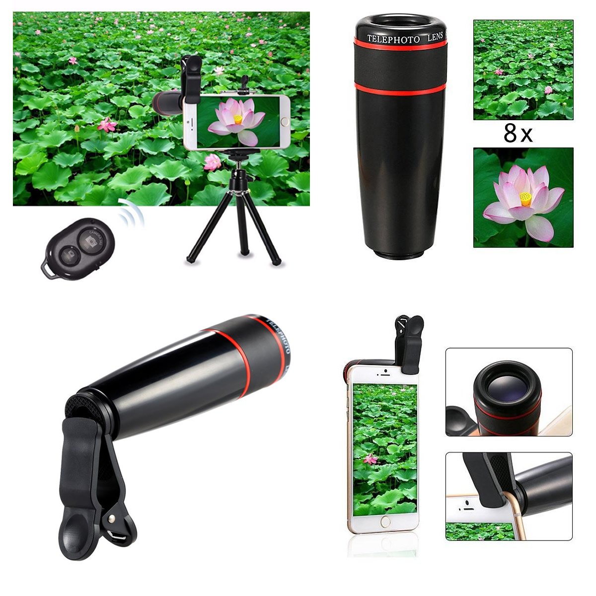Smartphone Camera Lens Kit 11-in-1 – Wide Angle, Macro, Fisheye, 8x Zoom + Selfie Stick