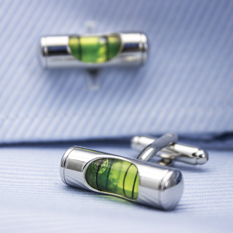 Bubble Level Cufflinks – Stainless Steel Rhodium Plated, Gift Box Included