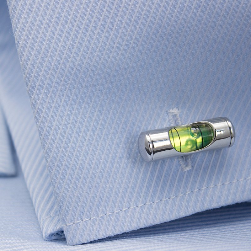 Bubble Level Cufflinks – Stainless Steel Rhodium Plated, Gift Box Included