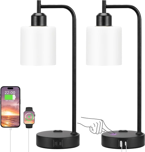 Industrial Touch Bedside Lamps 3-Way Dimmable USB-C