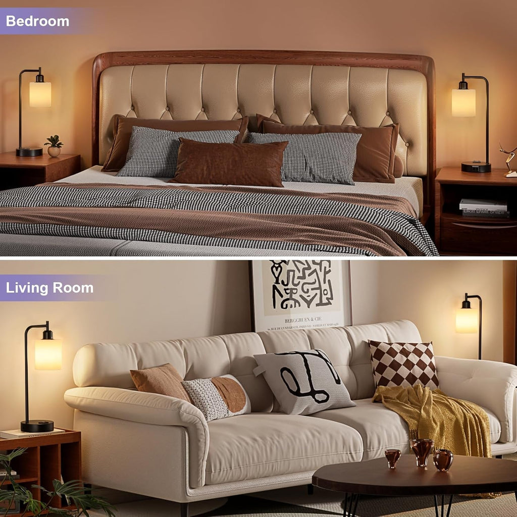 Industrial Touch Bedside Lamps 3-Way Dimmable USB-C