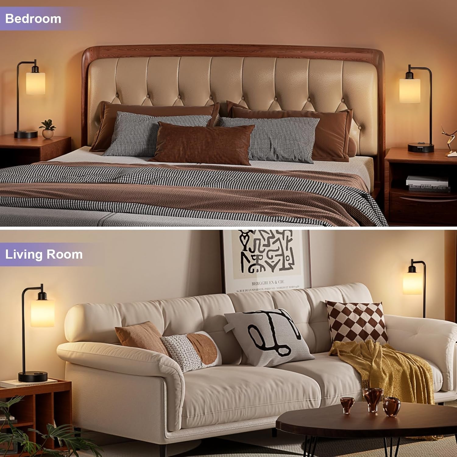 Industrial Touch Bedside Lamps 3-Way Dimmable USB-C