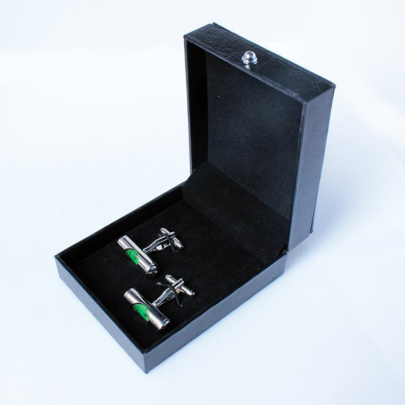 Bubble Level Cufflinks – Stainless Steel Rhodium Plated, Gift Box Included