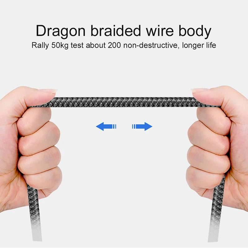 Nylon Data Cable Fast Charger USB A to Type C Charging Cable For