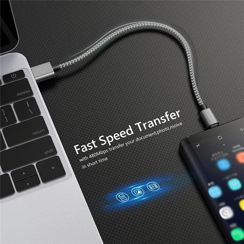 Nylon Data Cable Fast Charger USB A to Type C Charging Cable For