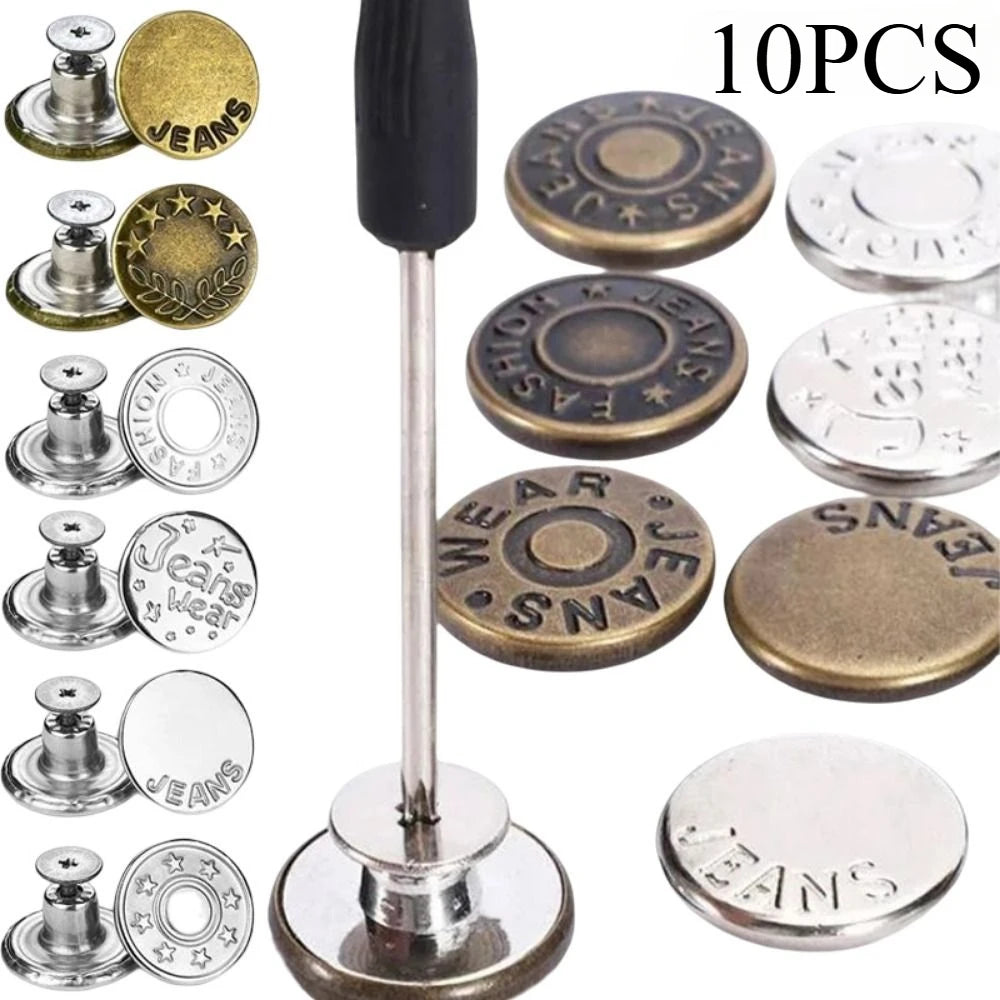 10pcs/Pack 17mm Adjustable Nail-Free Jeans Waist Extender Buttons