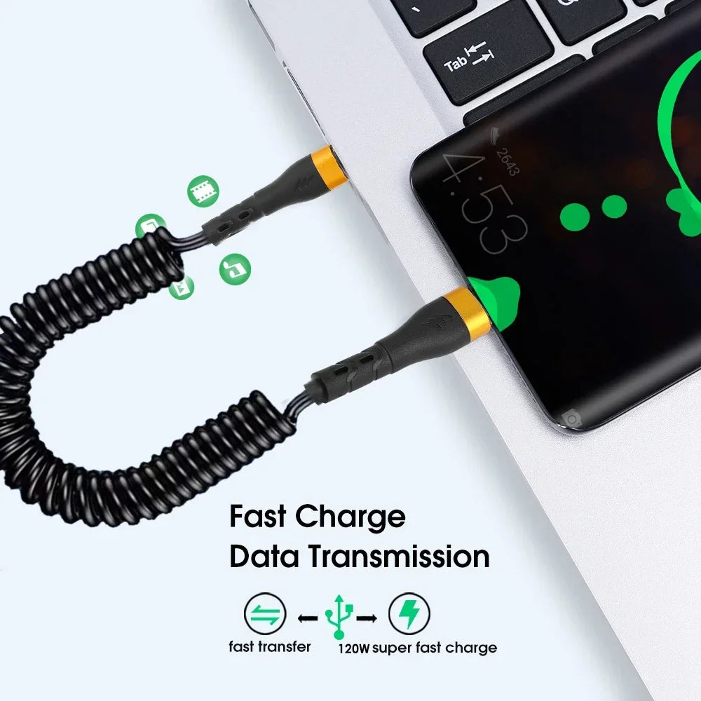 Retractable 120W PD Fast Charging USB-C To USB-C Spring