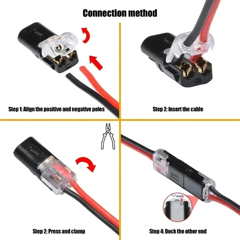 20/50/100 Pack of H2 2-Pin Pluggable Wire Connectors, Nylon Insulated
