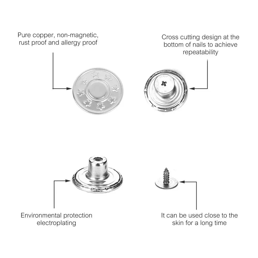 10pcs/Pack 17mm Adjustable Nail-Free Jeans Waist Extender Buttons