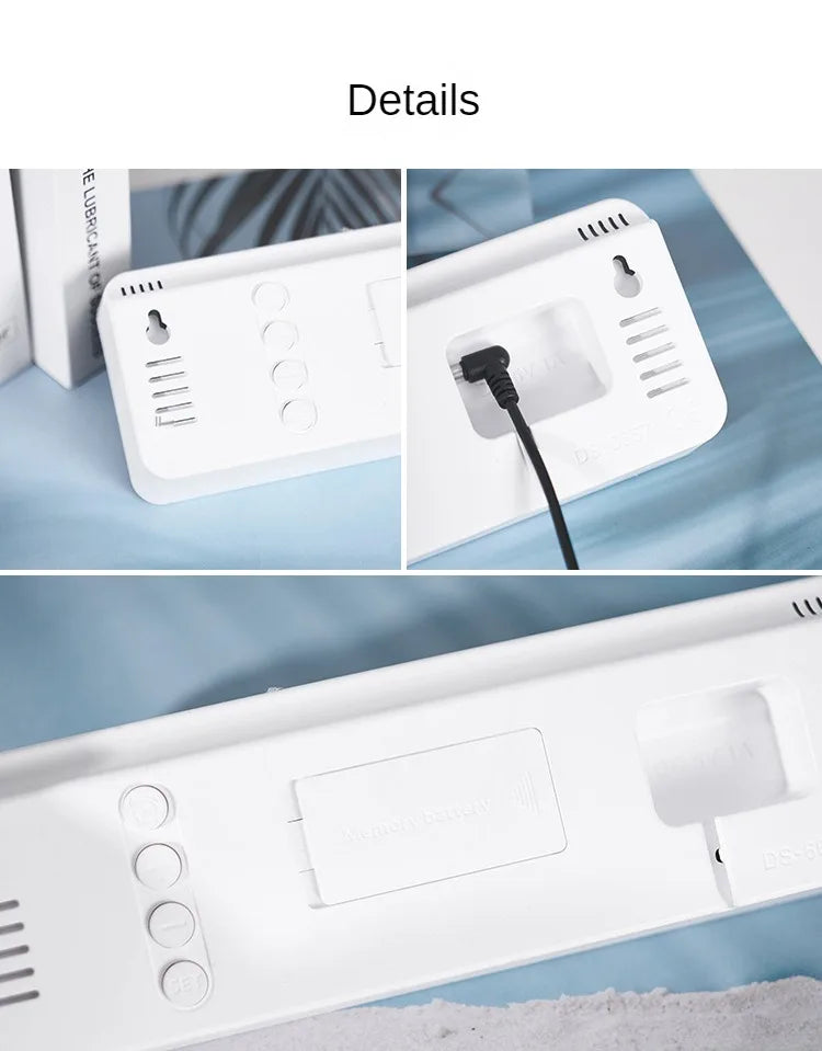 Large Digital Wall Clock Temperature and Humidity Week Display Brightness Adjustable Electronic LED Table Alarm Clock 12/24H