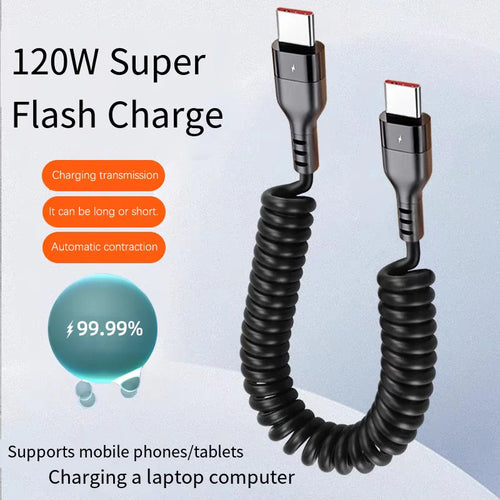 Retractable 120W PD Fast Charging USB-C To USB-C Spring
