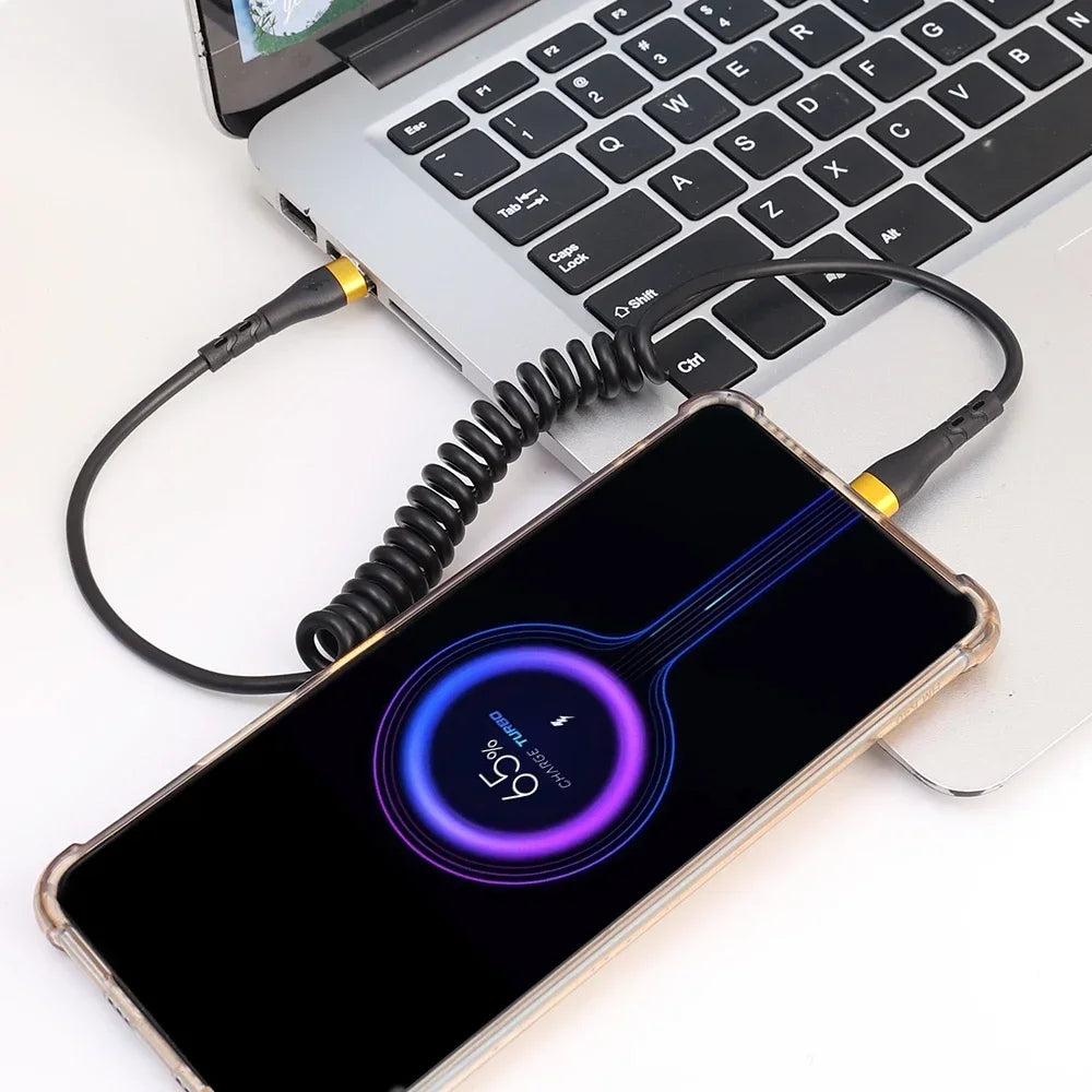 Retractable 120W PD Fast Charging USB-C To USB-C Spring
