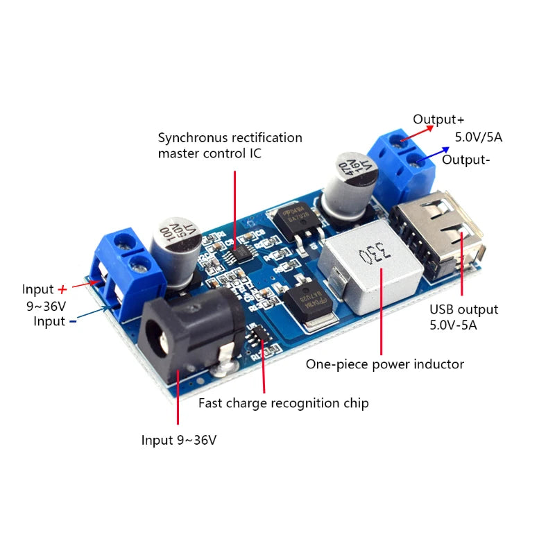 DC-DC 24V/12V To 5V 5A Step Down Power Supply Buck Converter Replace LM2596S Adjustable USB Step-down Charging Module For Phone