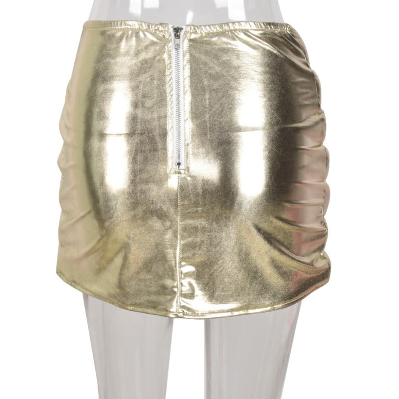 Champagne Women's Puffer Skirt Metallic Shiny Warm Quilted Mini A-line