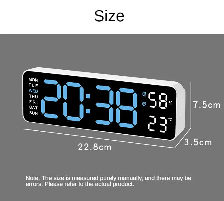 Large Digital Wall Clock Temperature and Humidity Week Display Brightness Adjustable Electronic LED Table Alarm Clock 12/24H