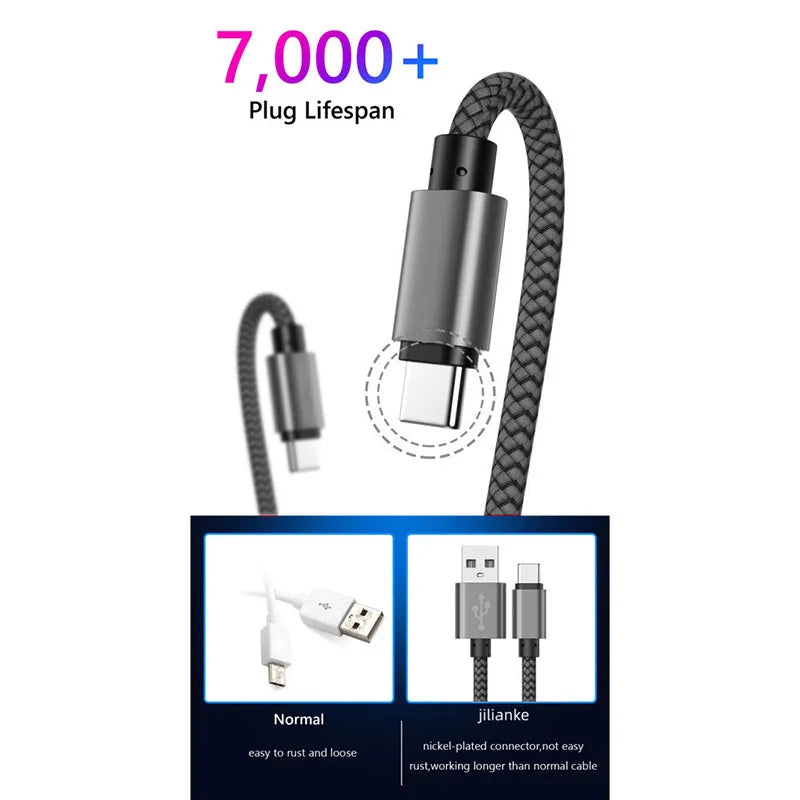 Nylon Data Cable Fast Charger USB A to Type C Charging Cable For