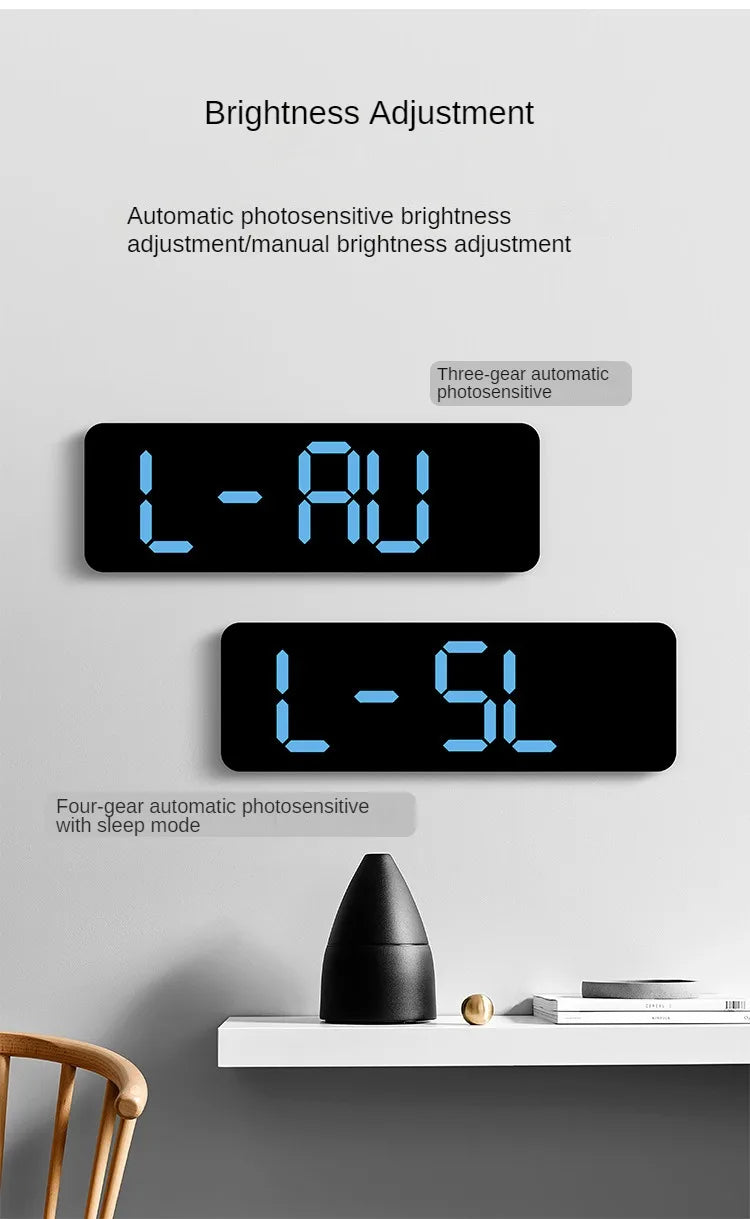Large Digital Wall Clock Temperature and Humidity Week Display Brightness Adjustable Electronic LED Table Alarm Clock 12/24H