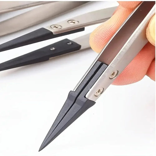 ESD-Safe Precision Tweezers, Anti-Static Tips with Heavy-Duty Metal