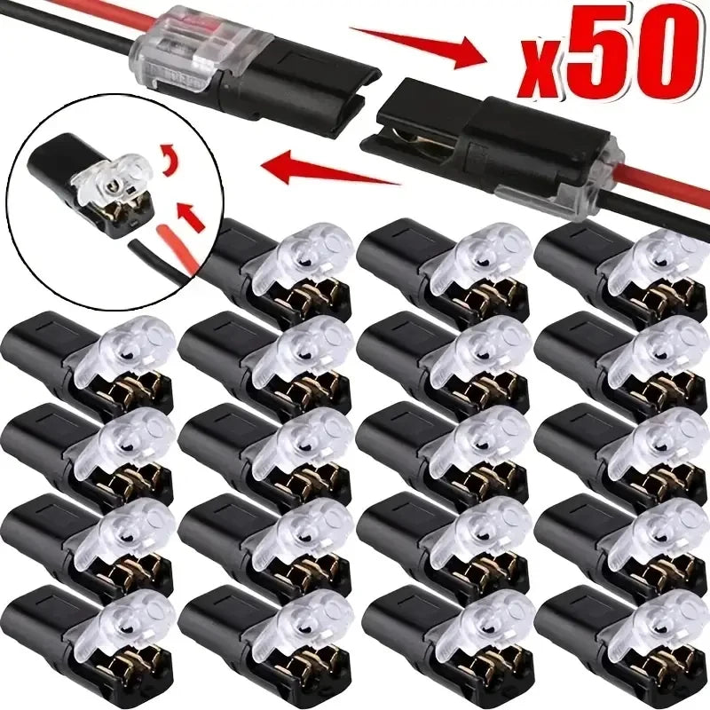 20/50/100 Pack of H2 2-Pin Pluggable Wire Connectors, Nylon Insulated