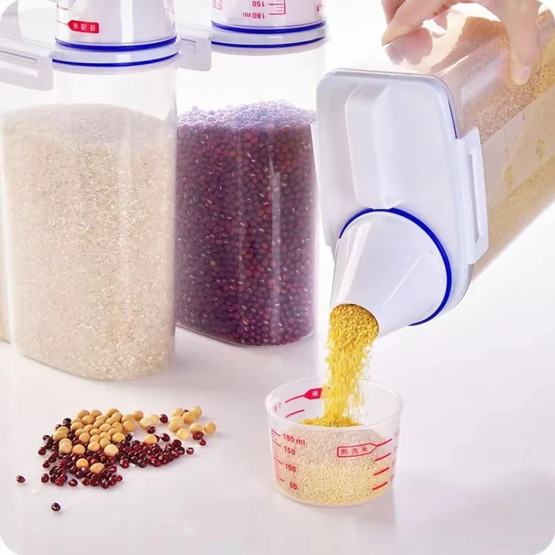 【Hot sales】1pc Rice And Grains Food Storage Canister With Measuring Cup, Storage Canister With Measuring Cu