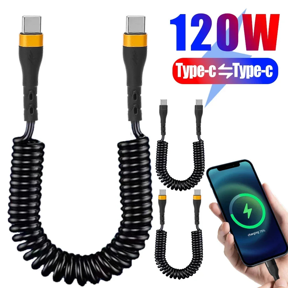 Retractable 120W PD Fast Charging USB-C To USB-C Spring