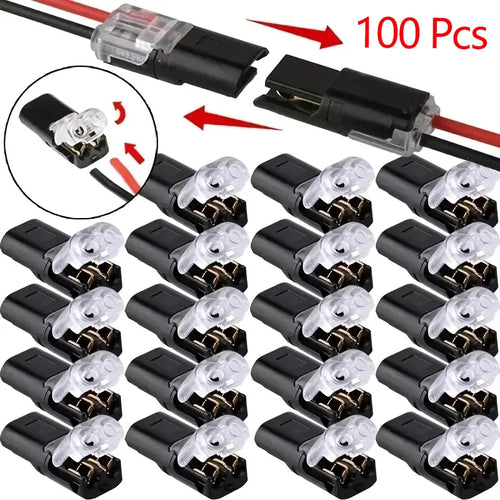 20/50/100 Pack of H2 2-Pin Pluggable Wire Connectors, Nylon Insulated