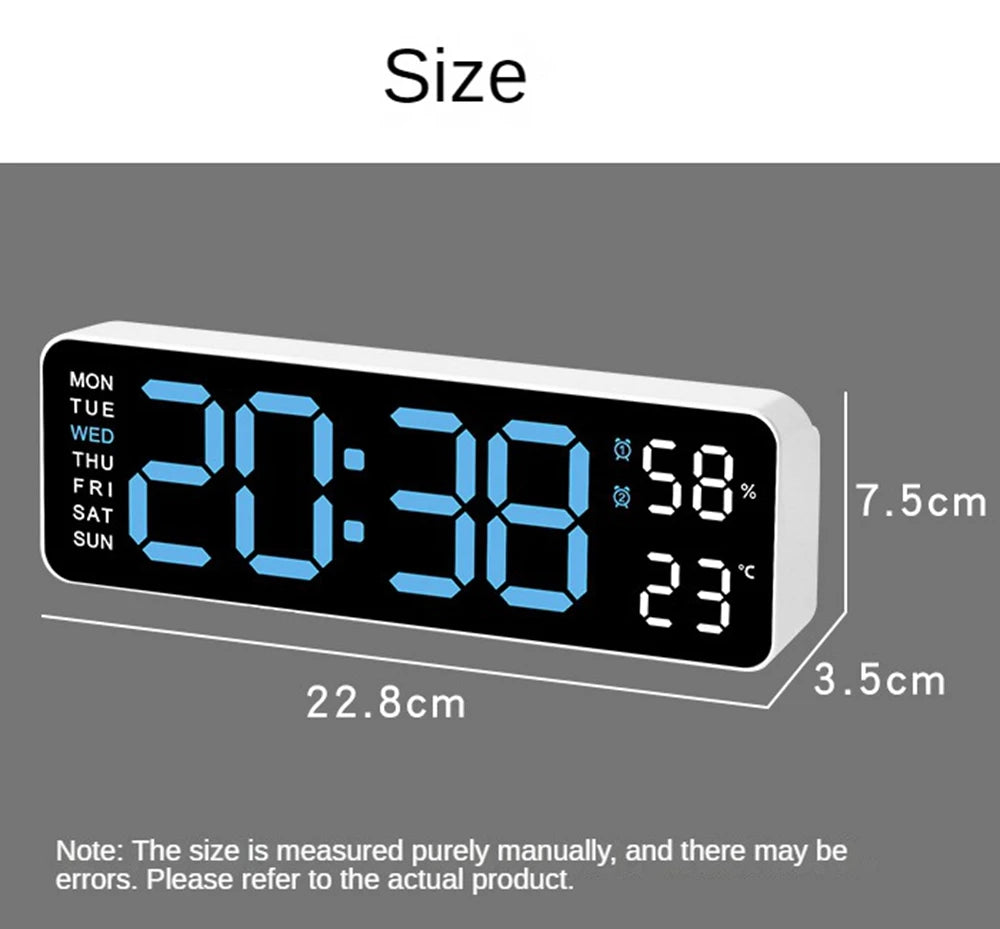 Large Digital Wall Clock Temperature and Humidity Week Display Brightness Adjustable Electronic LED Table Alarm Clock 12/24H