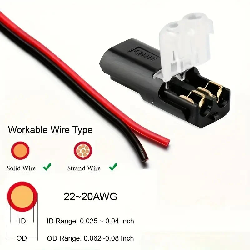 20/50/100 Pack of H2 2-Pin Pluggable Wire Connectors, Nylon Insulated