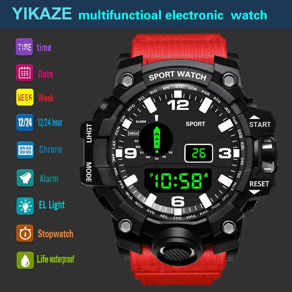YIKAZE Men's Watch LED Digital Men Sport Watches Fitness Electronic
