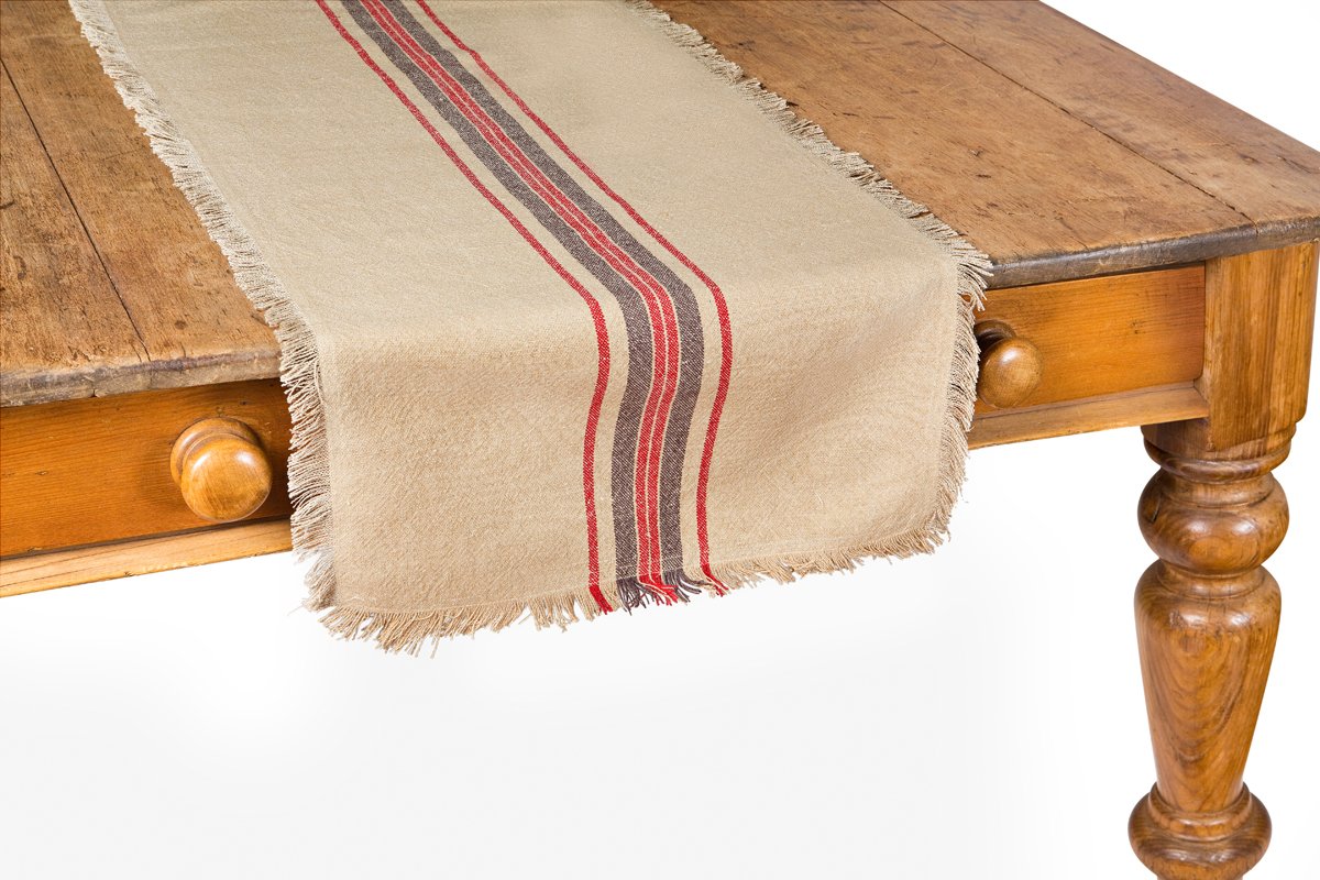 Linen Stripe Yarn Dyed Fringe Table Runner