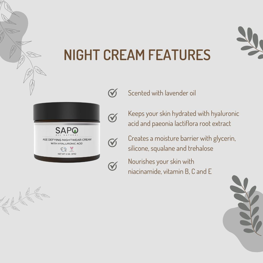 Sapo All Natural Niacinamide Hyaluronic Acid Night Cream, 2 oz