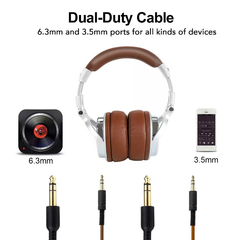DJ Pro Over-Ear Headphones – 50mm Drivers, Foldable, Wired with Mic, 6.3mm & 3.5mm