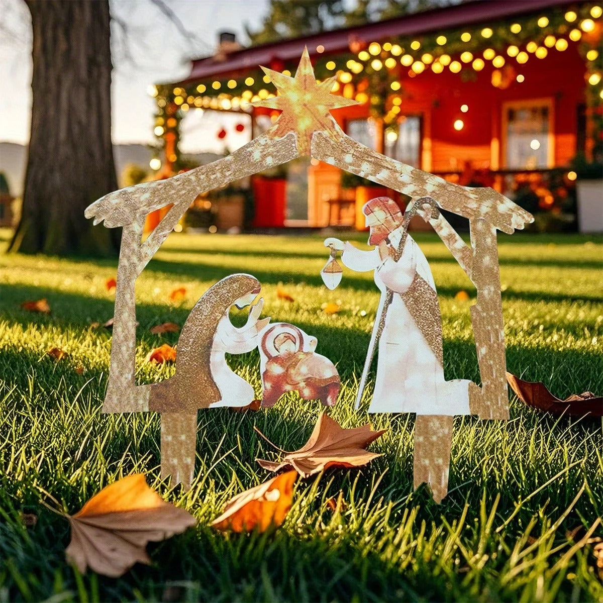 Outdoor Metal NativitySet with Light - All-Weather